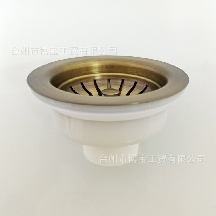Wholesale manufacturer of retro copper kitchen drainpipe, sink, filter screen, single and double sink drain details Picture