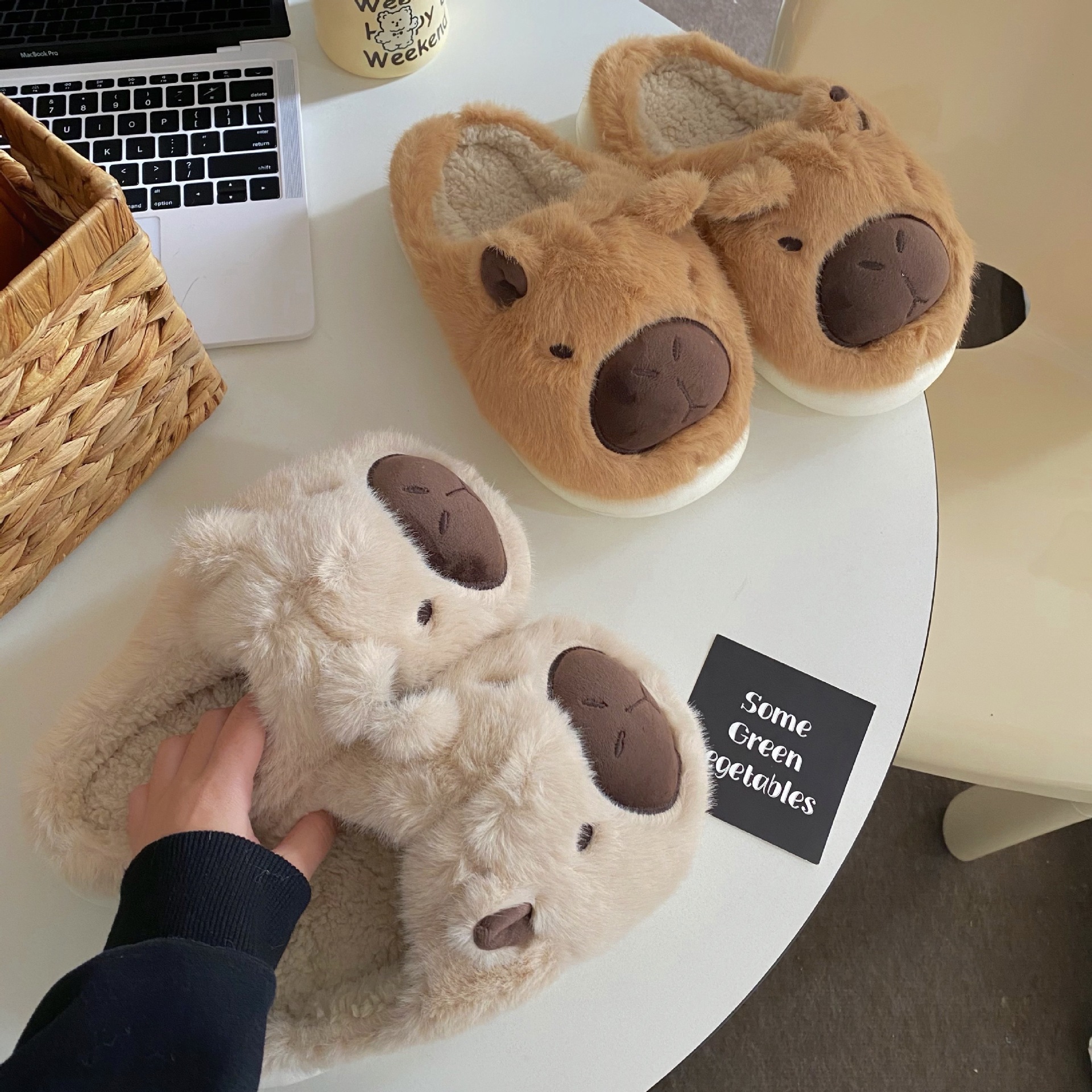 Kapibala couple Cotton Slippers for Women 2024 Autumn/Winter New Indoor Home cartoon plush cotton shoes, fluffy slippers Item Picture