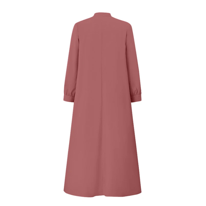 In-stock 2025 new style Middle Eastern Muslim fashion and elegance solid color loose long-sleeved lace cardigan robe dress pic 5