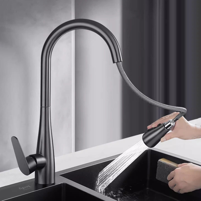 Cross-border kitchen pull-out faucet universal household sink sink rotatable pressure-increasing telescopic hot and cold water faucet details Picture