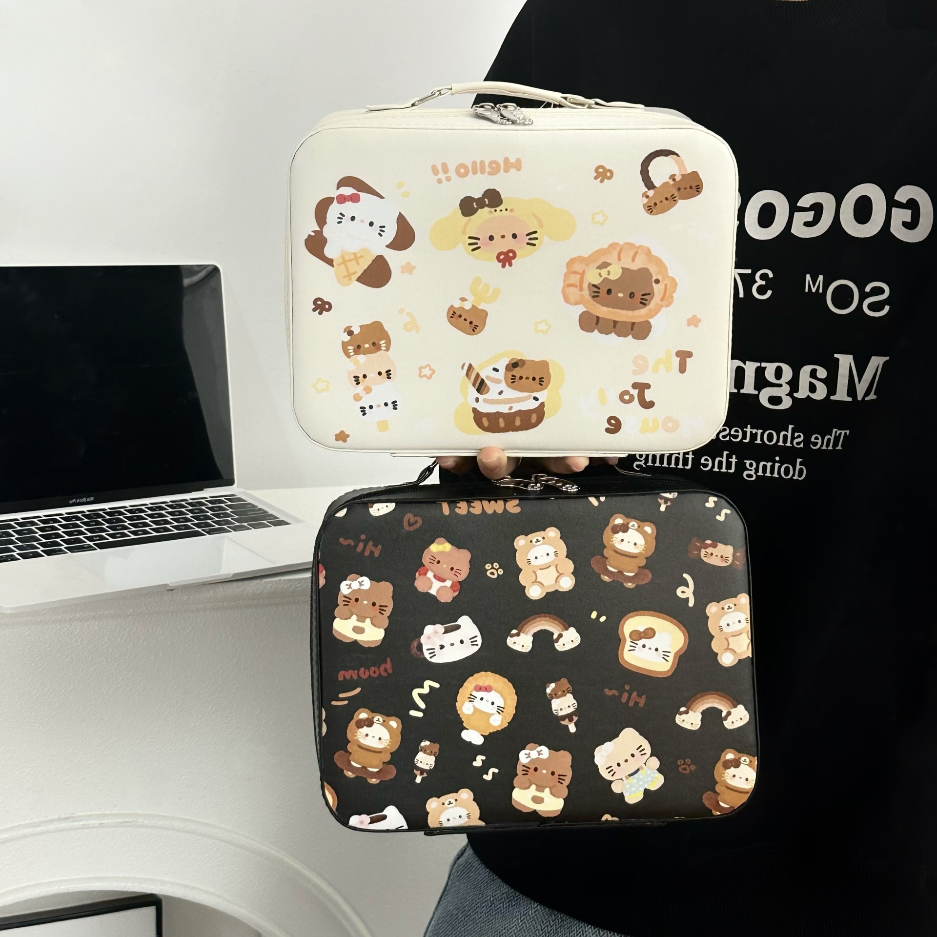 Cartoon cat makeup box, small suitcase, high appearance level makeup artist follow makeup, large capacity portable storage box with mirror Application Scenario