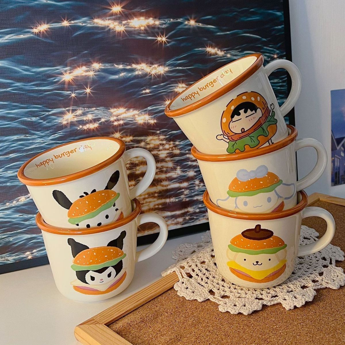 Korean-style retro bear and dog ceramic cups, cute cartoon mugs, couple breakfast water cups, milk cups Application Scenario