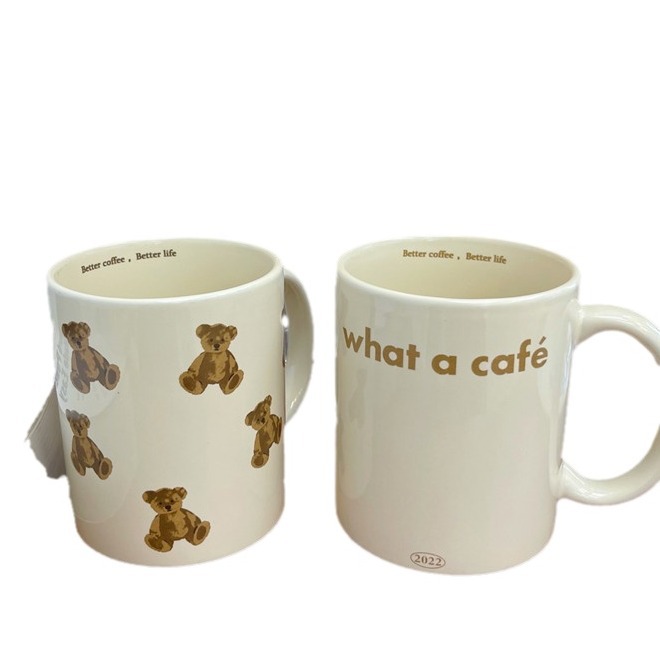 Original homemade cream-colored retro bear mugs, large-capacity ceramic cups, milk breakfast cups, couple water cups Item Picture