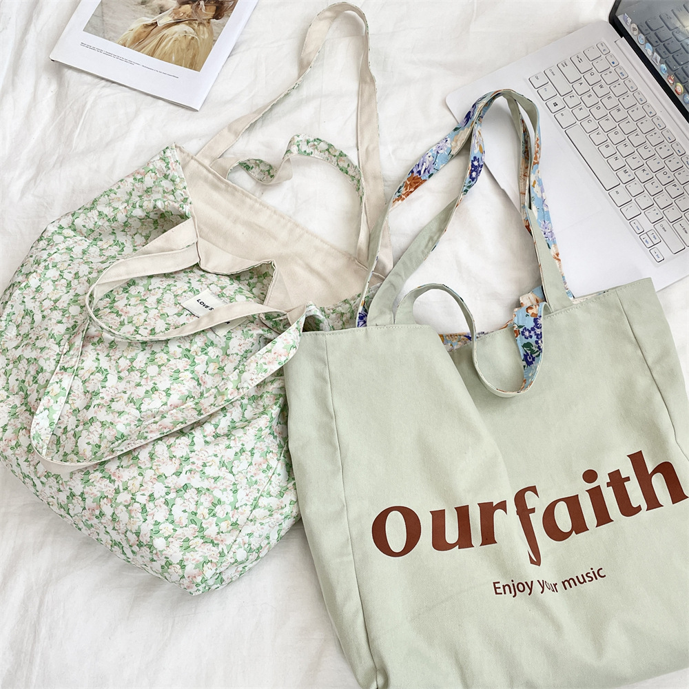 53311 Spring/Summer New printed and floral double-sided canvas bag, large-capacity commuter bag, Korean-style single-shoulder handbag details Picture