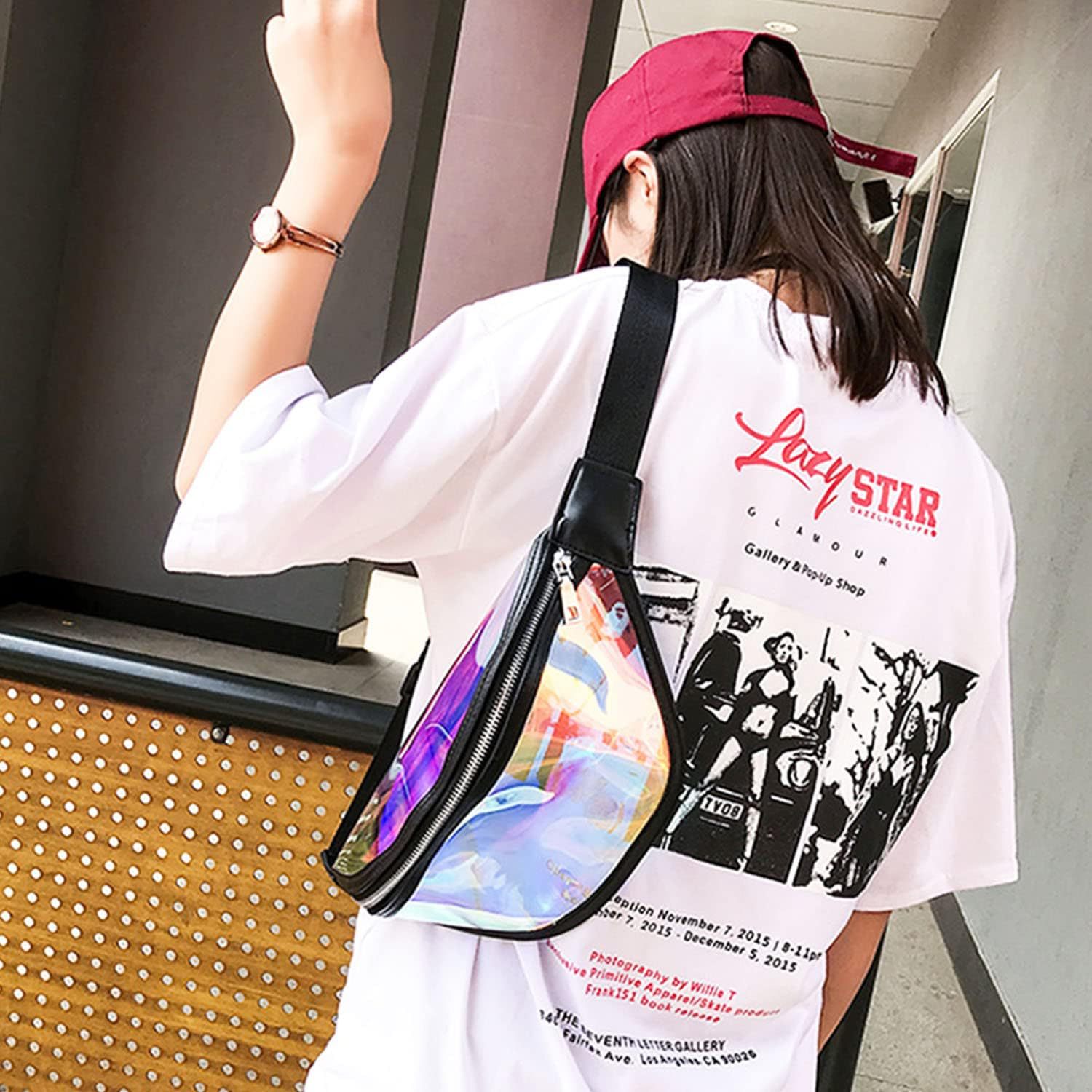 Amazon Colorful TPU waist bag, laser women's chest bag, outdoor running waterproof crossbody bag, transparent PVC hanging bag full figure
