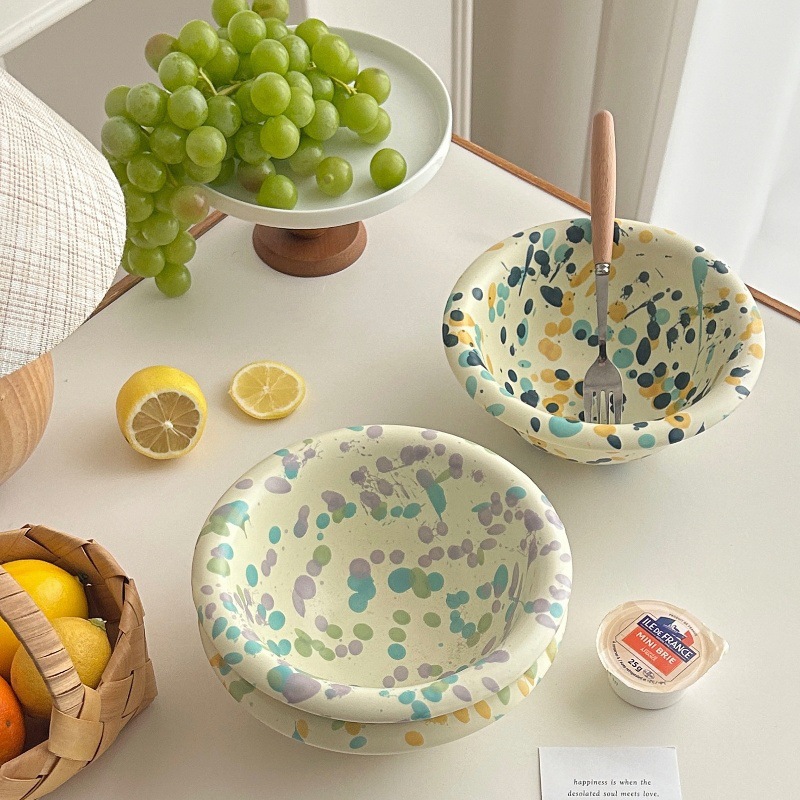 Ins-style colorful ink-wash bowls, high-appearance-level creative tableware, home breakfast fruit salad bowls, oat yogurt bowls and plates Application Scenario