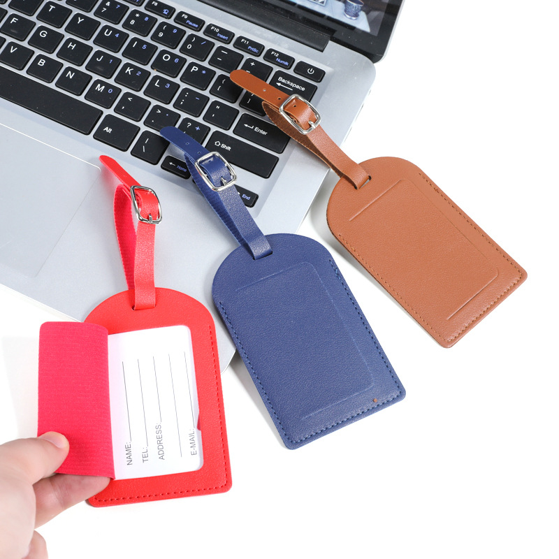 Wholesale of multi-color pu imitation leather luggage tags with lanyard straps, card paper luggage tags, boarding pass card holders available upon order, LOGO in stock details Picture