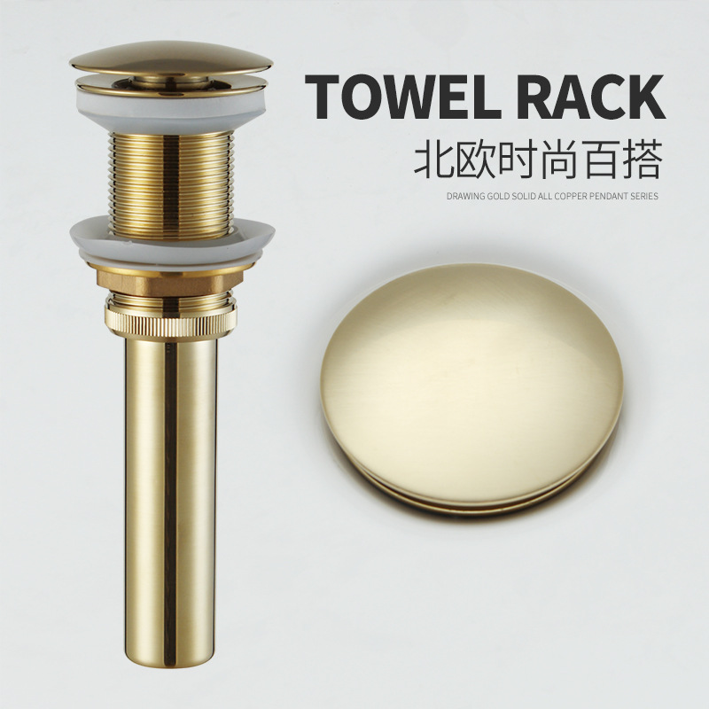 Brushed gold washbasin, washbasin, stainless steel drain, springy press, washbasin, hand basin, glass basin, drain accessories Application Scenario