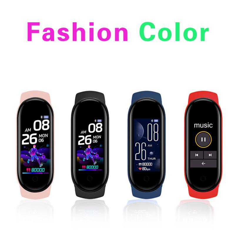 M5, M6 and M7 smart wristbands with color screens, step count, heart rate, blood pressure, incoming calls, information reminders, and one-piece consignment service full figure