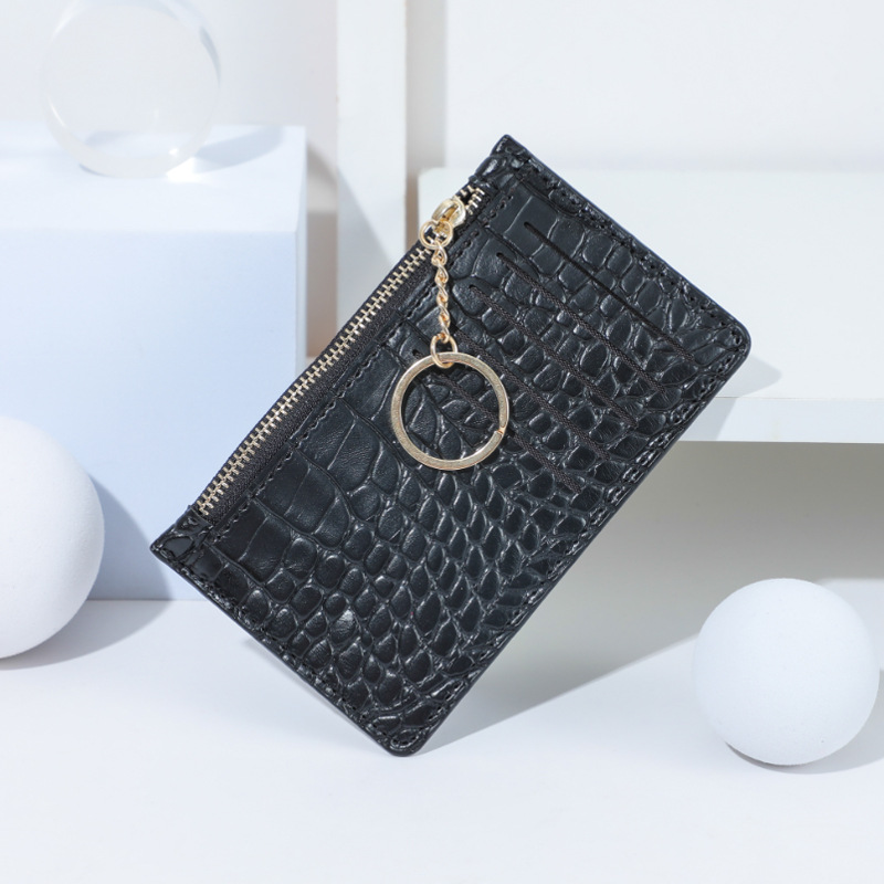 New crocodile-patterned women's card holder, card case, coin purse, and women's bag with multiple zippers and slots, featuring the company LOGO Specification drawing