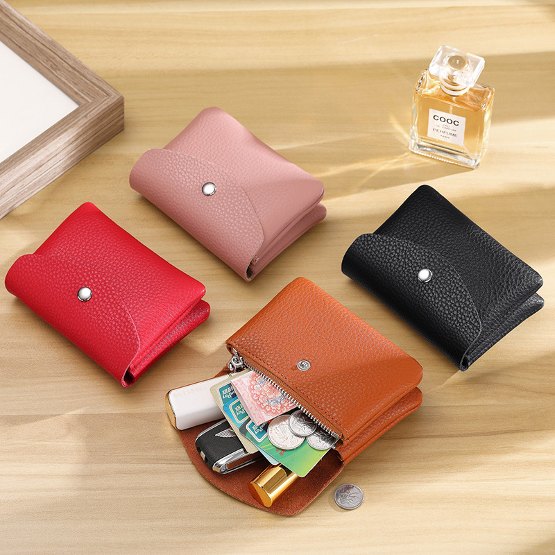New mini pu coin purse for women, with a small cover made of top-grain cowhide and a soft leather coin pocket with lychee patterns details Picture