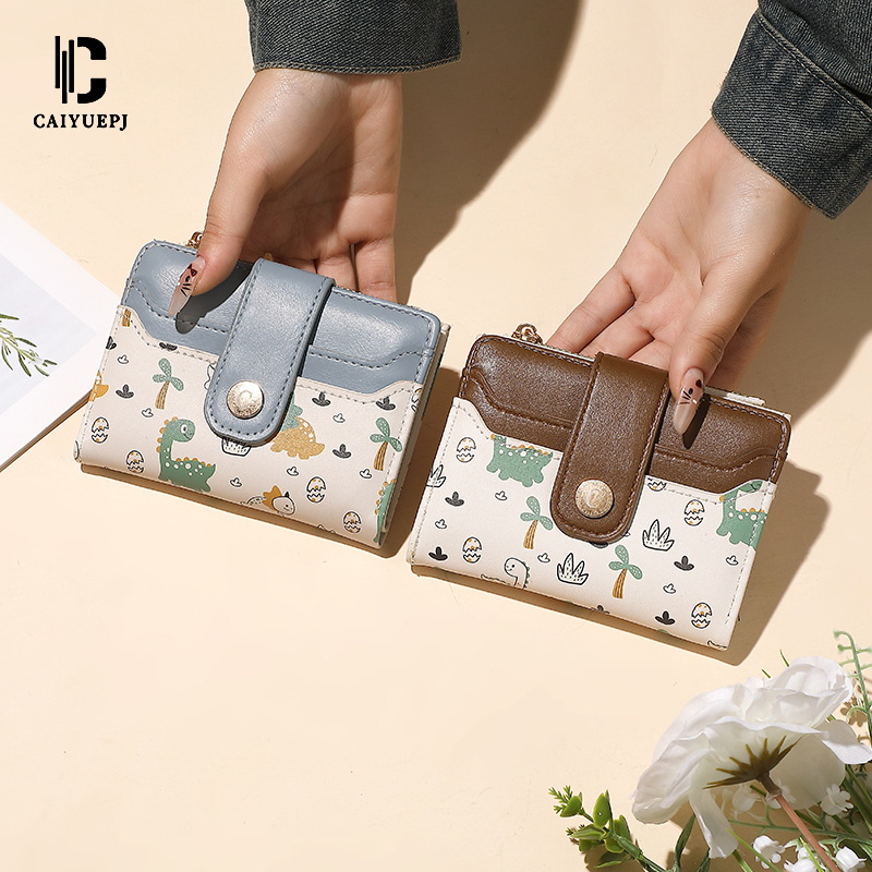 New women's wallet, short cross-border, cute dinosaur color-blocking zipper coin purse, multi-slot card bag, women's Wallet Specification drawing