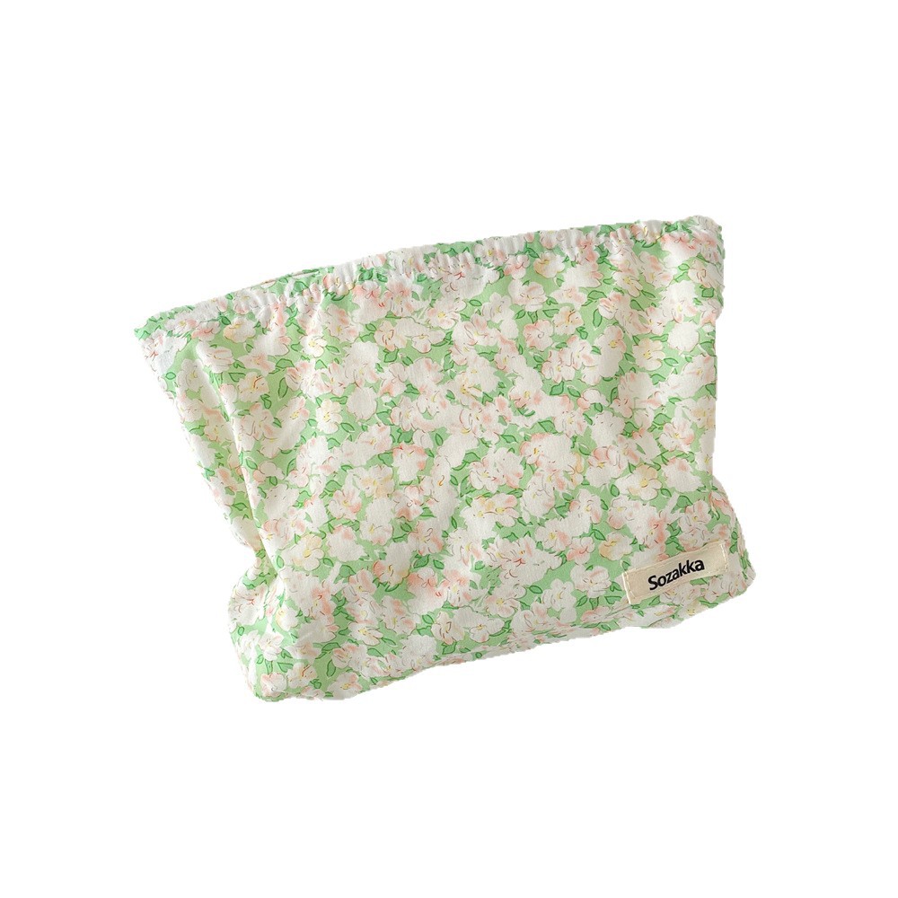 33261 Green small floral makeup bag, ladies' clutch, portable storage bag, red air cushion for going out and organizing bag Item Picture