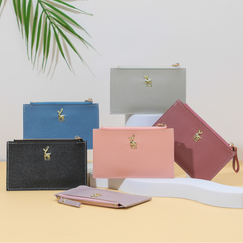 2024 New women's card case zipper clutch, student and white-collar Japanese-style wallet, card case with multiple slots, metal deer details Picture