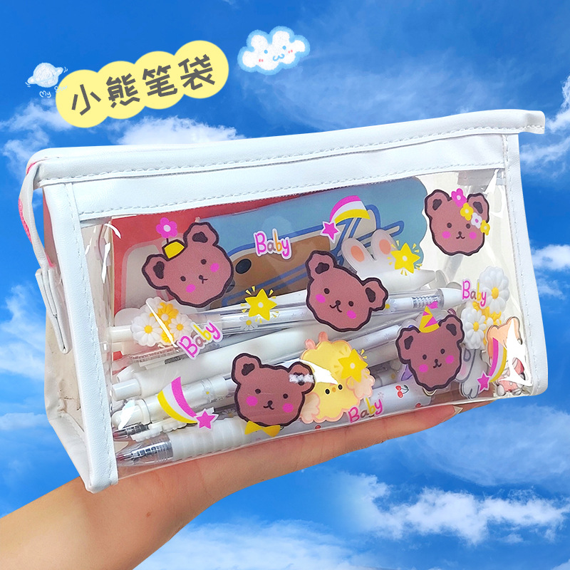 Transparent PVC cosmetic bag, women's ins waterproof storage bag, girlish portable travel storage bag, portable toiletry bag, pen case full figure