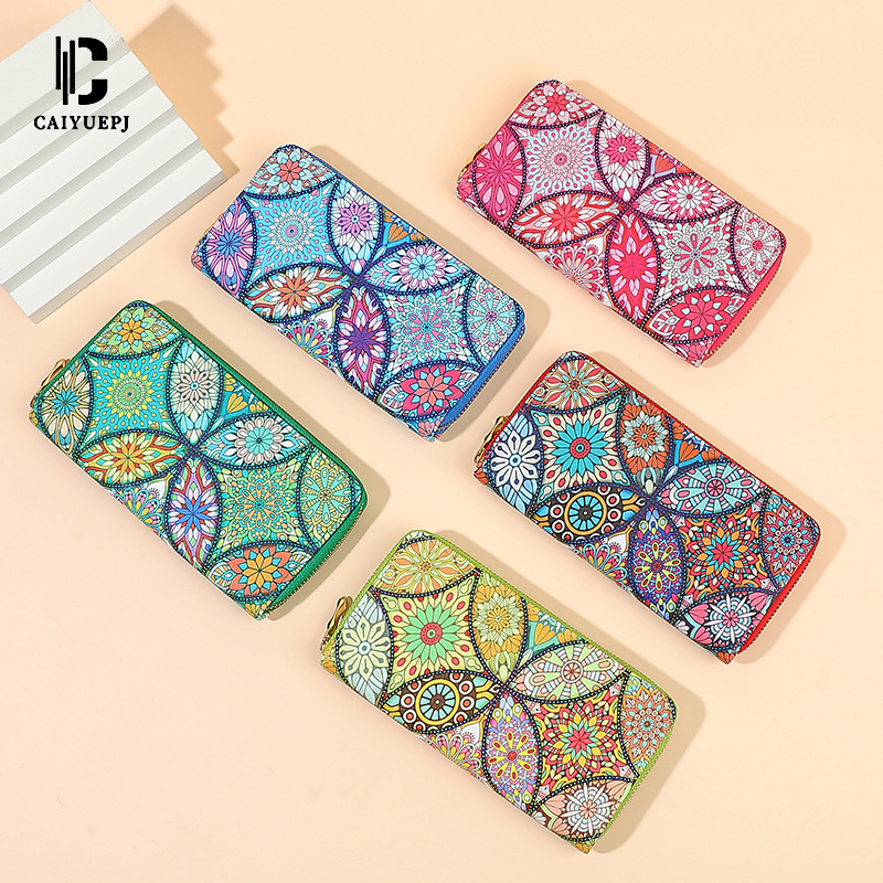 New cross-border ethnic wave Bohemian long wallet, large capacity, fashionable print, multi-slot women's hand-held wallet details Picture