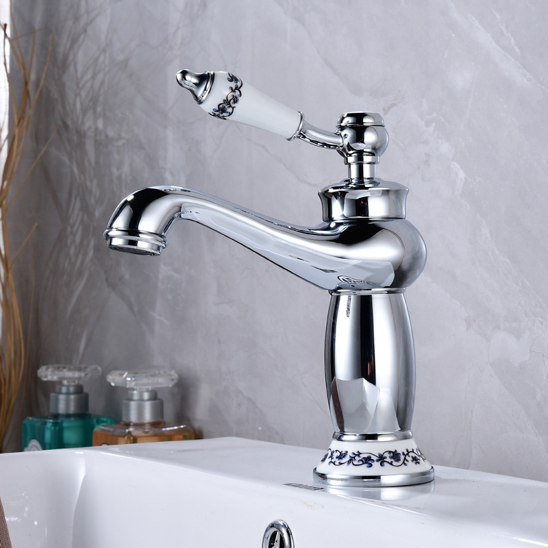 Brass washbasin, hot and cold water faucet, washbasin, bathroom countertop faucet, black splash-proof washbasin faucet details Picture
