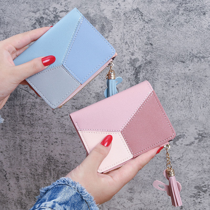 A new short Korean-style, color-blocking, fringed, ultra-thin two-fold wallet for women, a fresh card case, and a women's coin purse Application Scenario