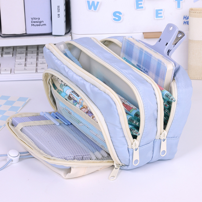 Five-layer large-capacity pen case for girls, new simple and high-appearation-level stationery box for junior high school and primary school students, retractable drawstring pen case details Picture