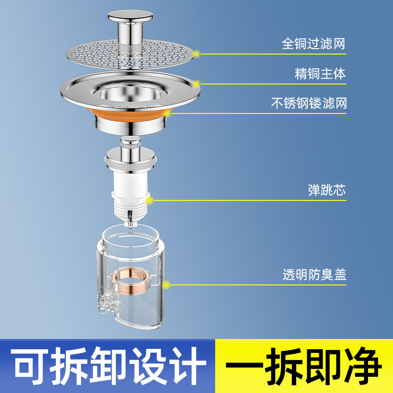 Washbasin face sink leakage plug, washbasin bouncing core press-type drain accessory, anti-odor and anti-clogging filter screen wonder Application Scenario