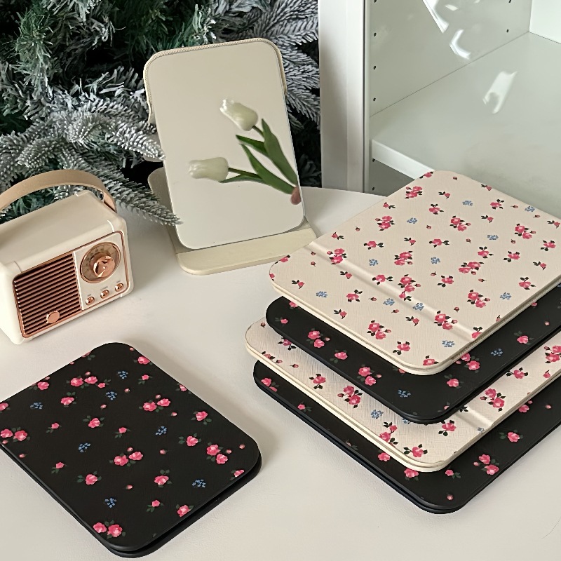Girlish heart floral folding mirror, makeup mirror, portable for travel, student dormitory dressing table, standing small mirror full figure