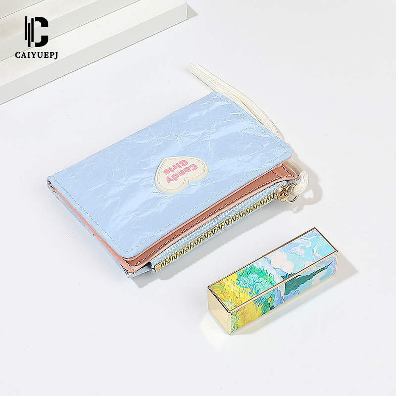 Cross-border INS candy Girls' wallet, fashionable and versatile Wallet, large-capacity short wallet, coin purse, sweet student details Picture