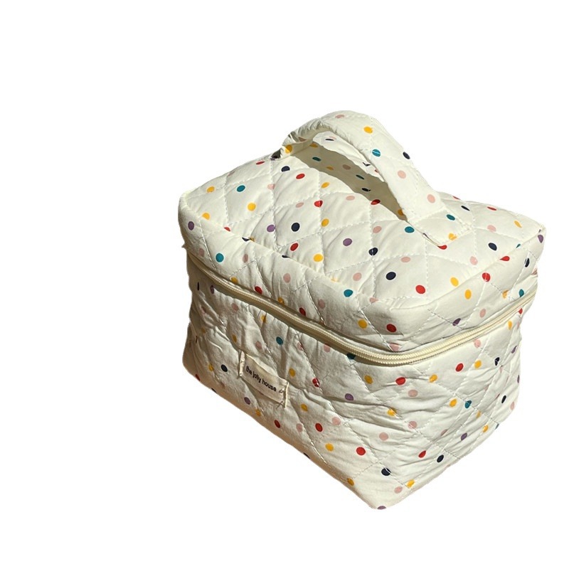 Original makeup bag for women, new portable large-capacity, girlish cartoon polka dot cosmetics storage bag and toiletry bag Item Picture
