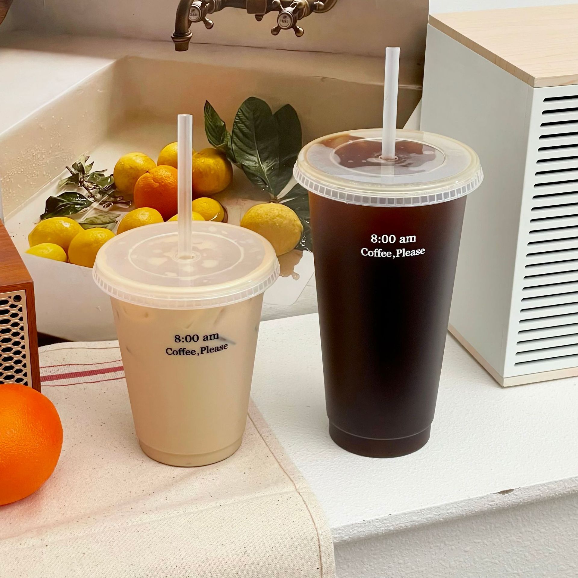 2025 New summer coffee cup, plastic straw cup, large-capacity portable cup, recyclable plastic cup, water cup Specification drawing