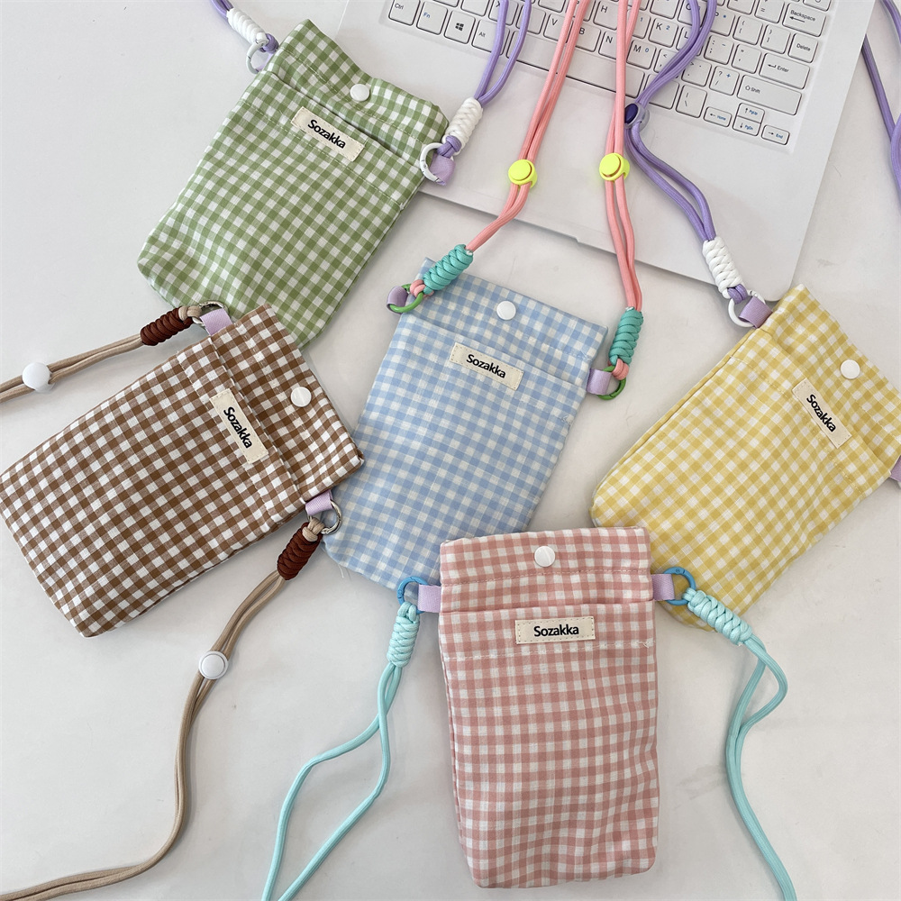 54113 checkered style mobile phone case, miscellaneous storage bag, walking key, loose change card bag, hand-held small cloth bag mobile phone case full figure