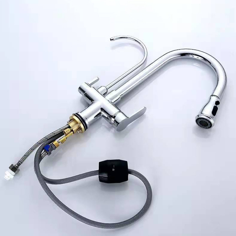 All-copper kitchen faucet, pull-out cold and hot direct drinking three-in-one, pure water sink, sink, and faucet for three uses Specification drawing
