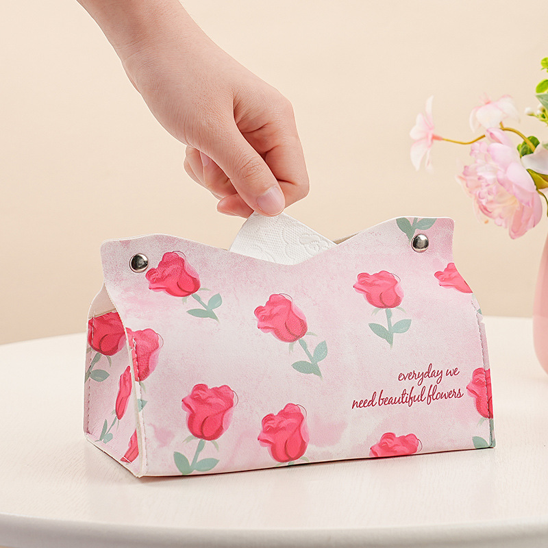 New flower-shaped leather tissue box with high appearance level, hotel and household waterproof and oil-proof napkin storage, coffee table tissue box Specification drawing