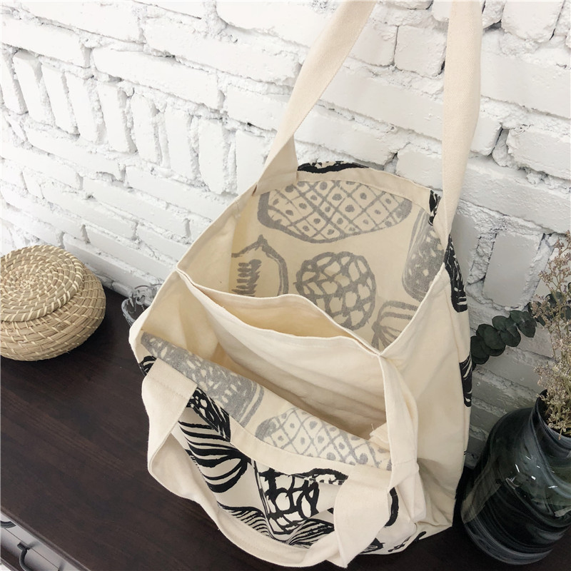 E53 New leaf print thick canvas bag, simple single-shoulder bag, large capacity Korean version hand-held women's bag Application Scenario