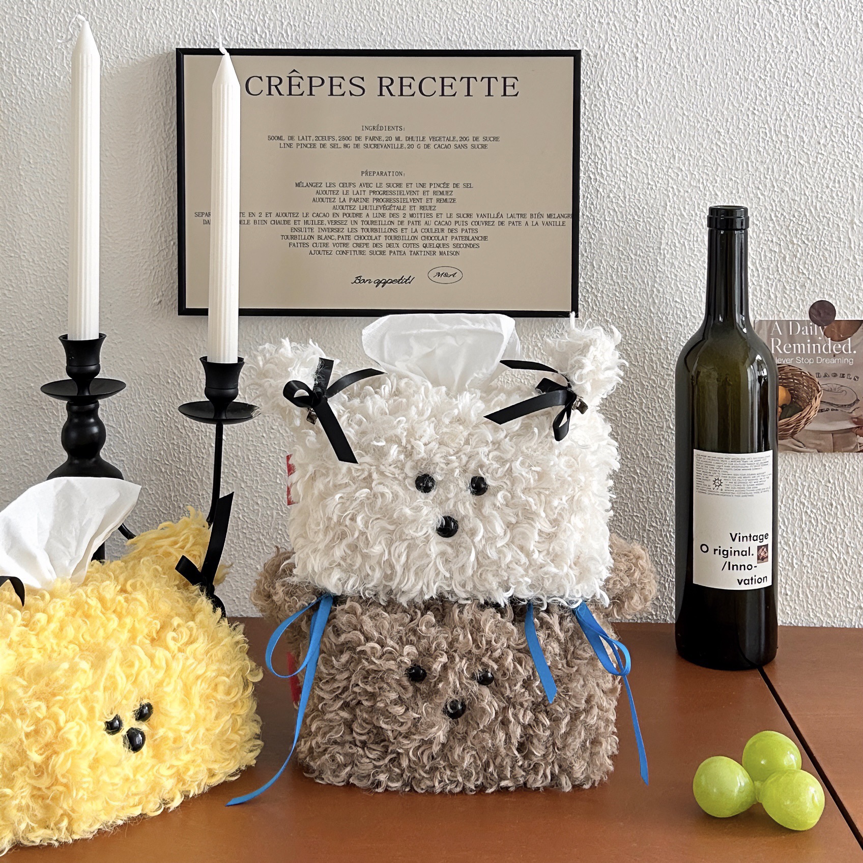 Cute plush dog tissue box, creative tissue box, dormitory female household desktop tissue set, living room desktop decoration Specification drawing