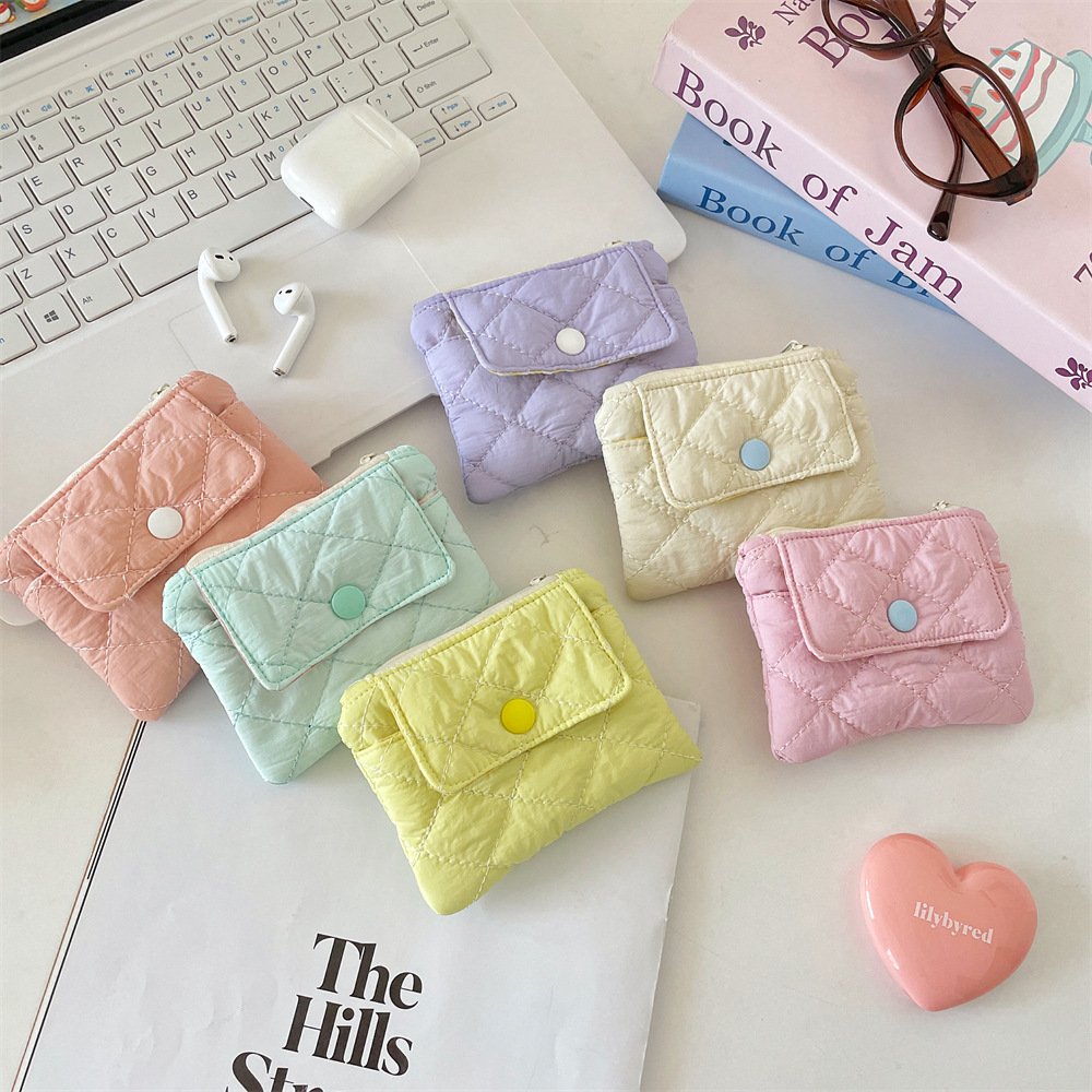 5672 Quilted diamond-shaped coin purse, snap card case, storage bag, multi-functional organization small bag for ID cards and bank cards full figure