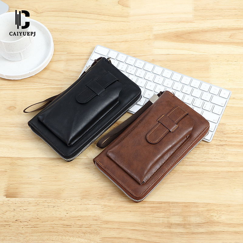 New men's clutch, coin purse, men's high-end solid color zipper wallet, men's mobile phone bag, genuine wholesale Application Scenario