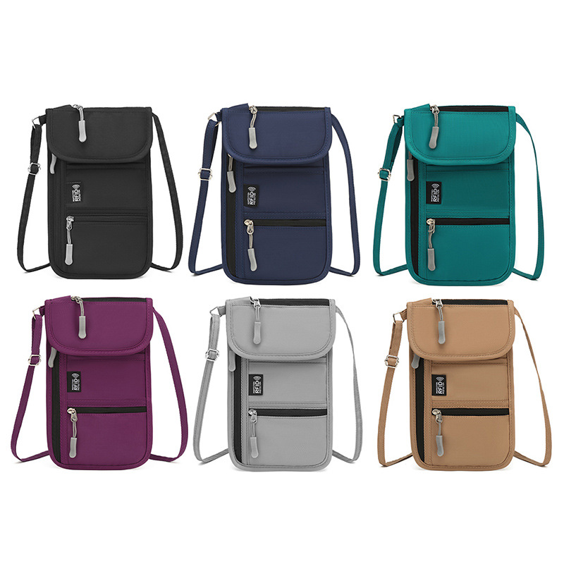 Cross-border document storage bag, multi-functional portable passport holder, air ticket card case, men's and women's neck hanging crossbody mobile phone case Application Scenario