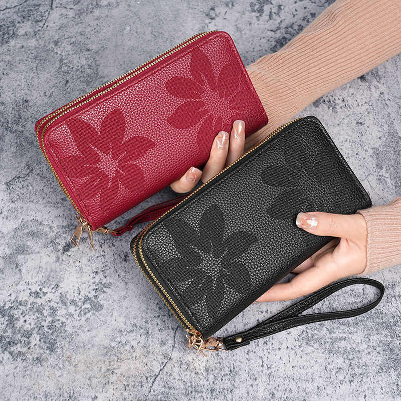 Ancient-style ladies' double zipper wallet, large capacity, versatile, casual long style, new mobile phone case, coin purse, card case, multiple layers Specification drawing