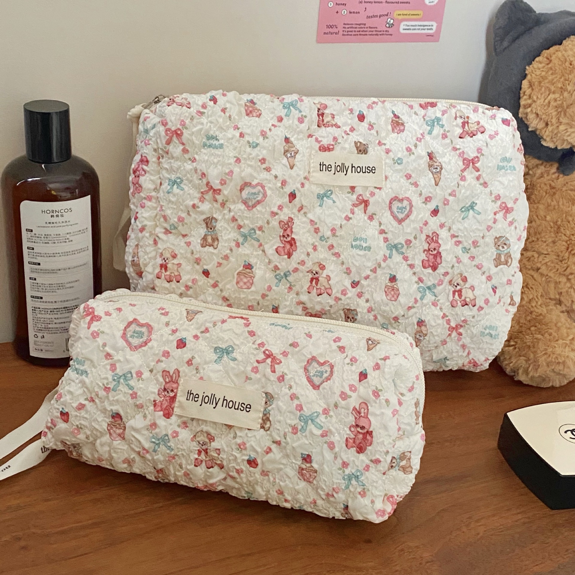 Cute mint Mambo lamb makeup bag for girls, large capacity student storage bag, handbag, bag in bag, pen case set details Picture