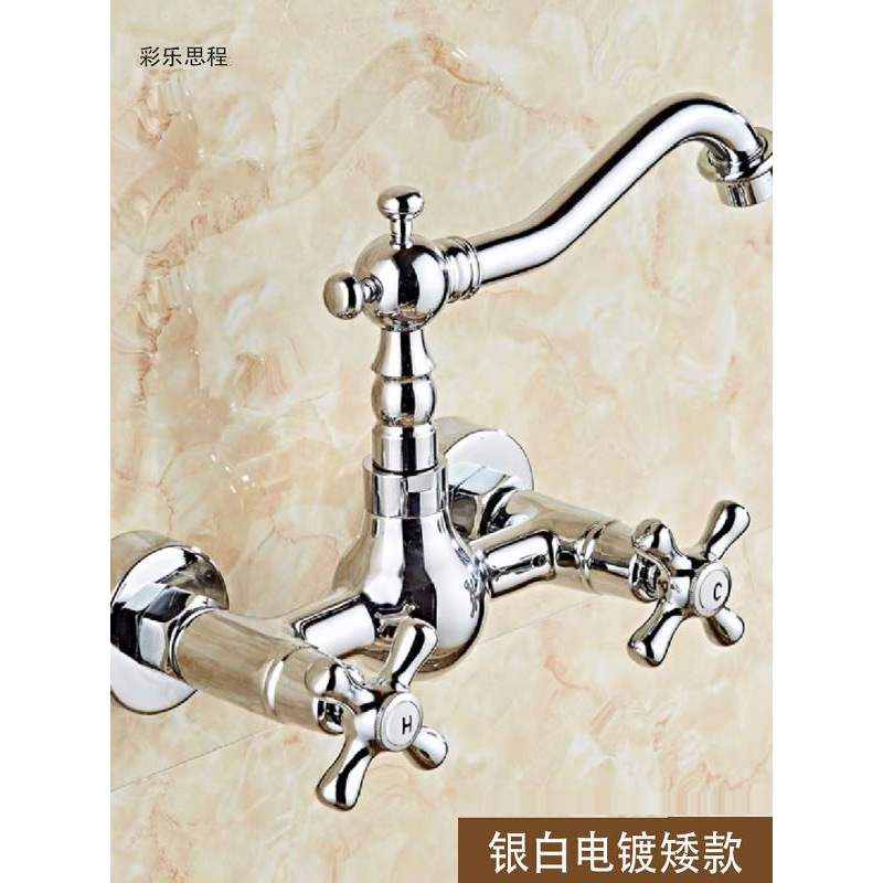 European-style all-copper, ancient gold color, built-in, retro wooden bucket, double-hole kitchen, laundry sink, washbasin, rotating hot and cold water faucets Specification drawing