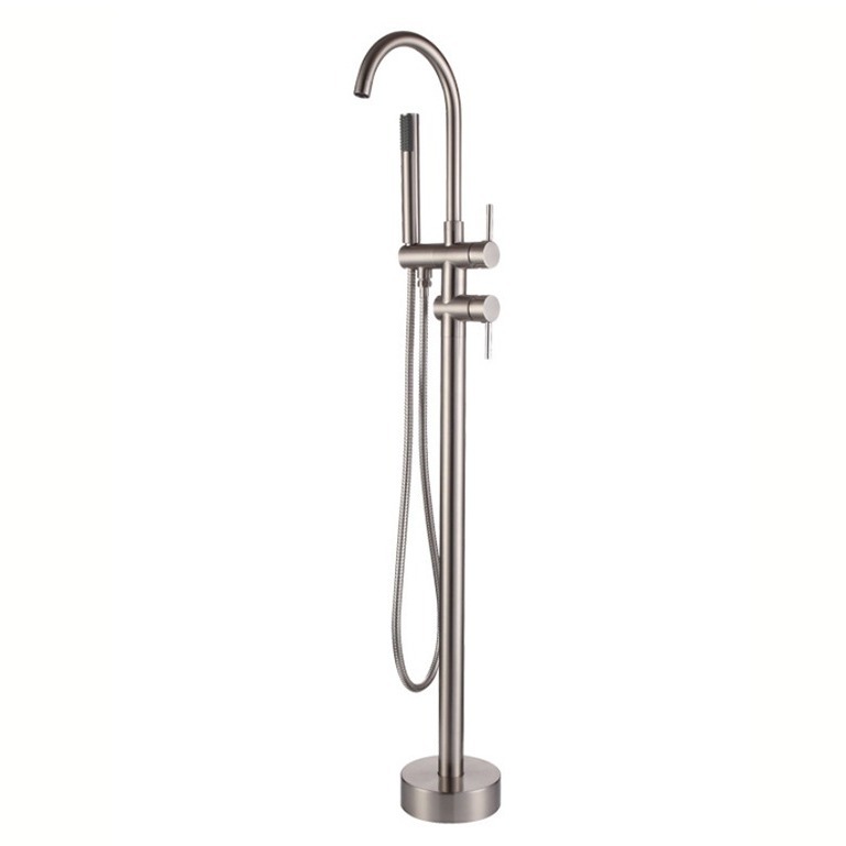 All-copper gold floor-standing bathtub faucet, gun gray brushed gold column basin shower faucet, hotel floor-standing showerhead Item Picture