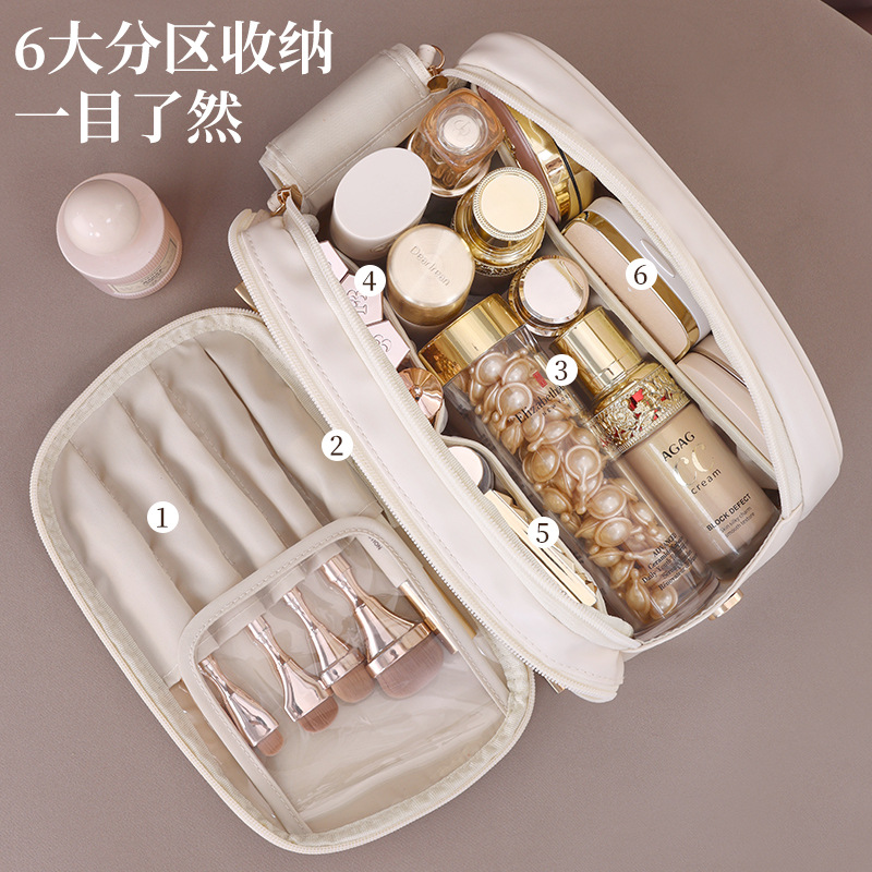 Cross-border multi-functional zoned storage 6-layer makeup bag with large capacity and high-end feel, portable hand-held makeup brush storage bag details Picture