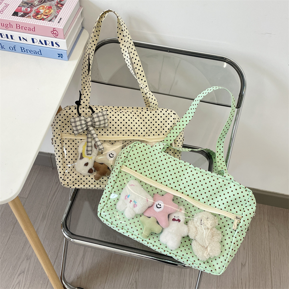 54111 Japanese-style pain bag, single-shoulder trendy class bag, universal canvas bag, double-layer transparent tote bag for women Specification drawing