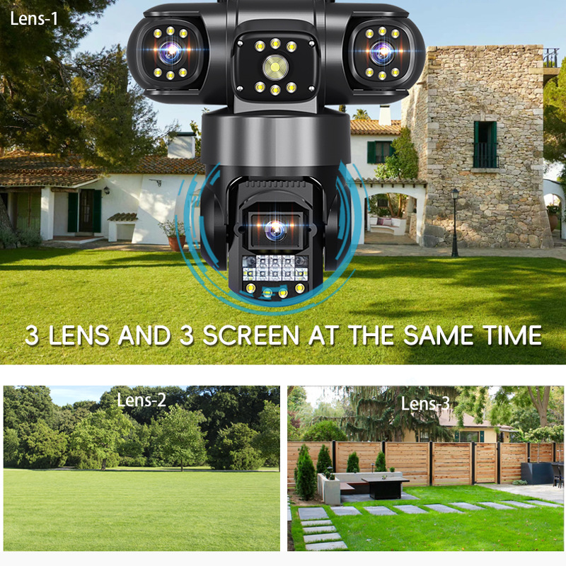 V380 high-definition surveillance three-lens three-screen WIFI CAMERA Wireless camera with three lenses Specification drawing