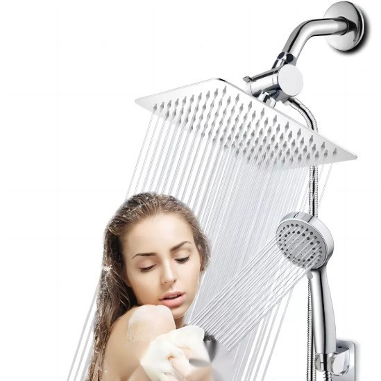 Stainless steel handheld top shower head set, household 4-inch interface hose, no need for drilling base, 6-inch and 8-inch showerhead full figure