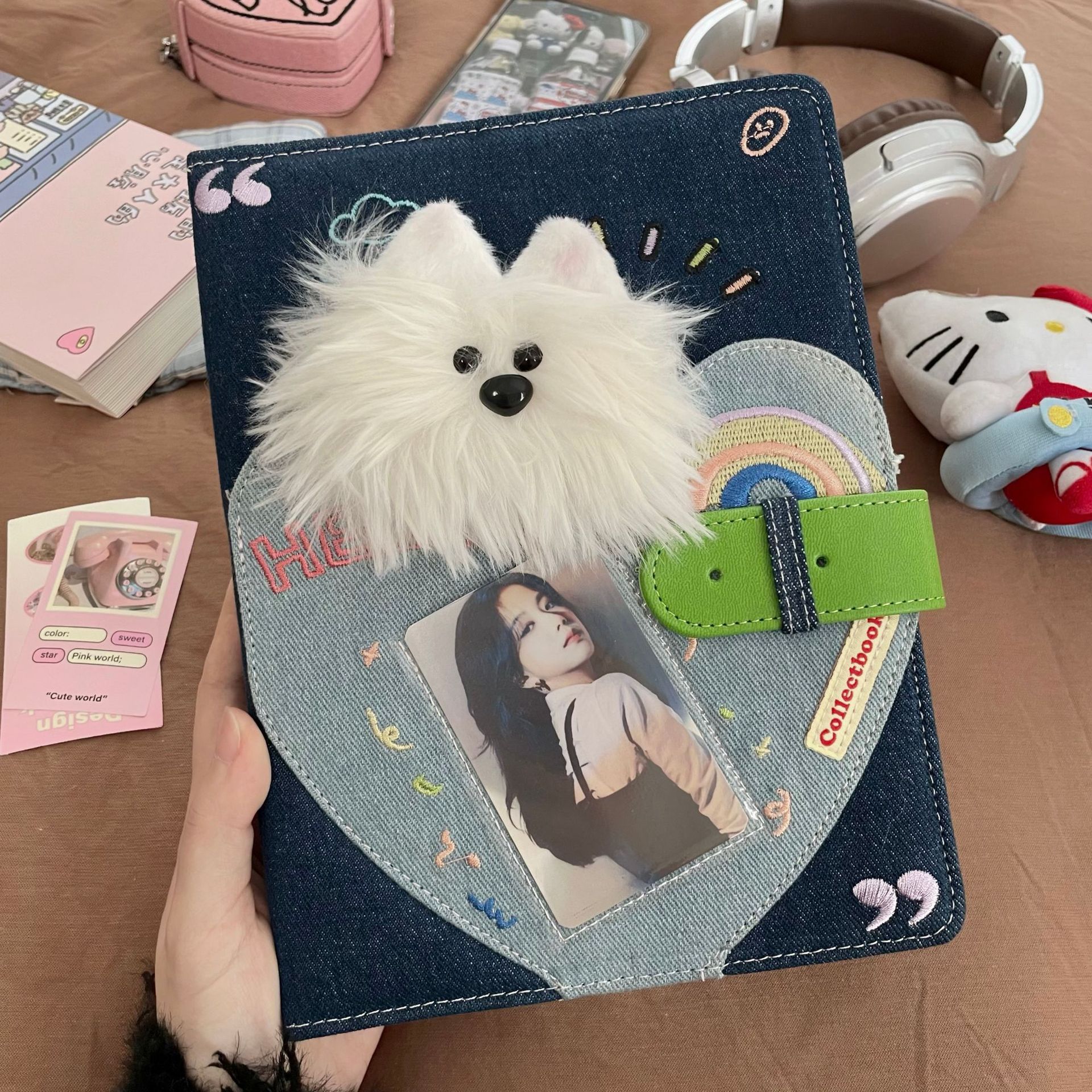 The same style of Xiaohongshu plush puppy cowboy card album a5 four-square grid loose-leaf Polaroid mini card diy storage photo album details Picture