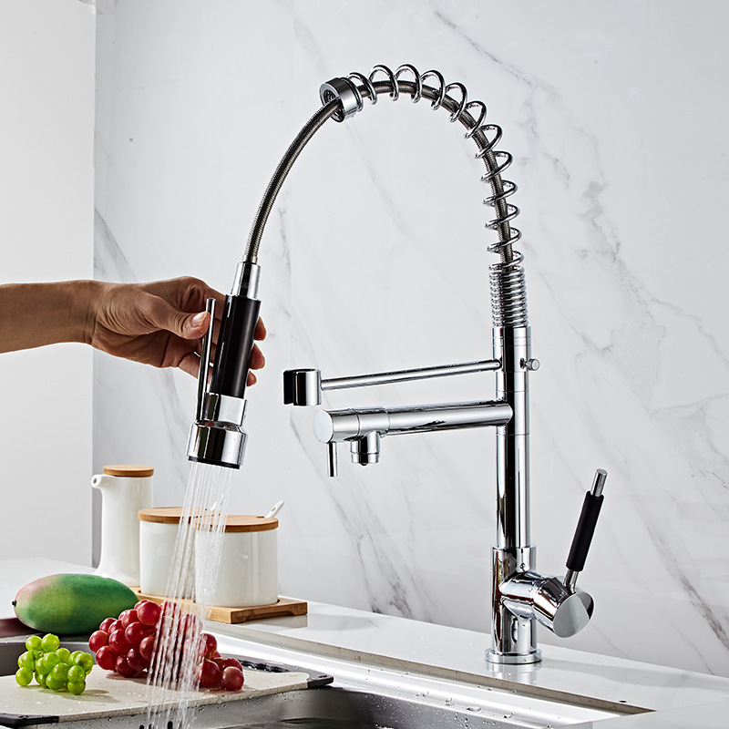 Cross-border high-pressure dual-purpose spring kitchen faucet, pull-out cold and hot sink, washbasin, telescopic shower faucet Specification drawing