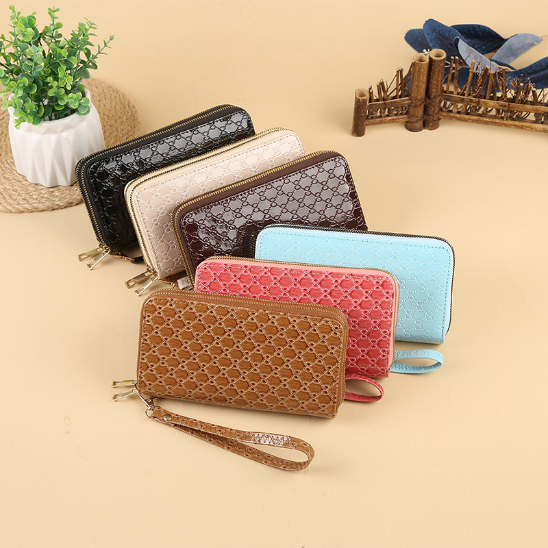 Double-zipper high-gloss printed zipper bag for ladies, fashionable long phone bag, business card bag, and hold the wallet together details Picture