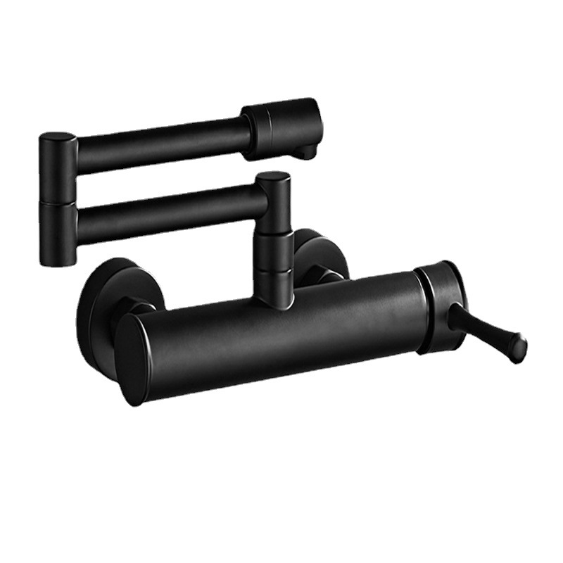 Brass wall-mounted double-hole foldable kitchen sink, sink, hot and cold water faucet, black lacquered mixed faucet Item Picture