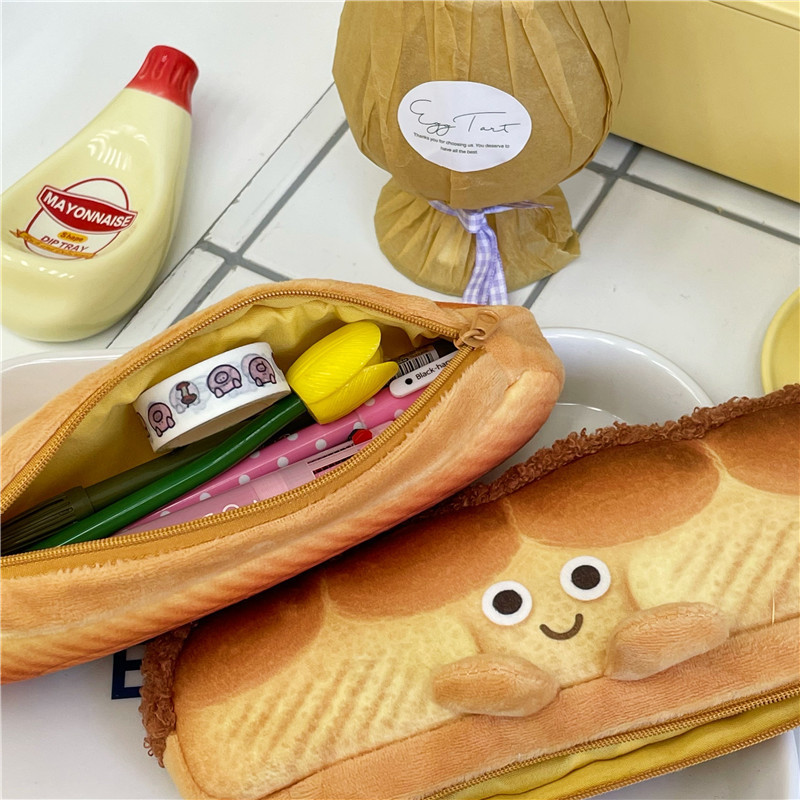 Japanese-style InS-style cute plush bread toast pen case, large-capacity student personalized stationery box and pencil case Application Scenario