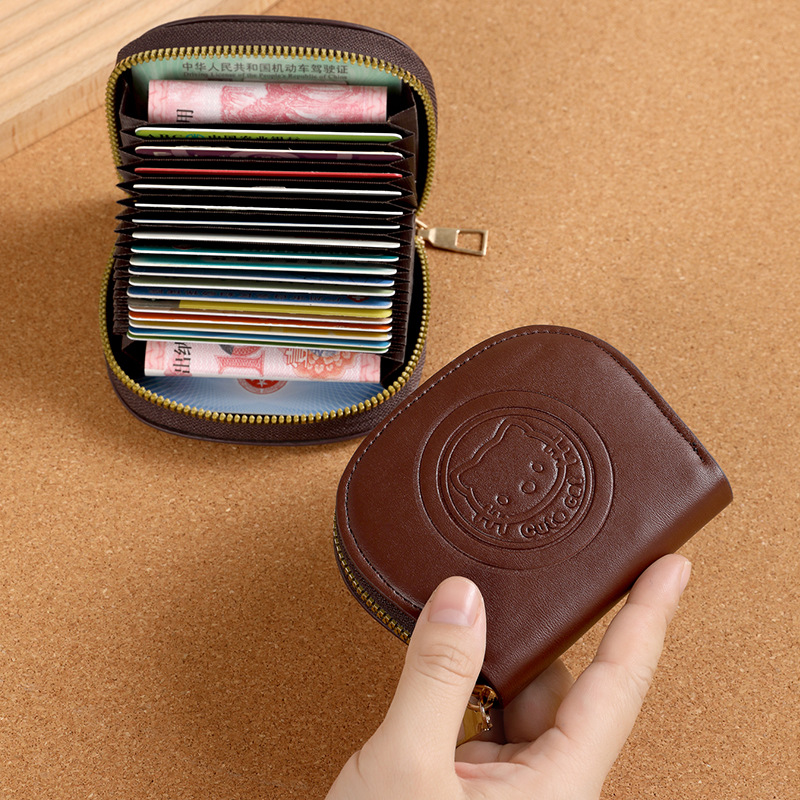 The new Ailun cartoon card case, cute cat card case, ladies' light and thin card case, retro zipper card case, and cute storage full figure